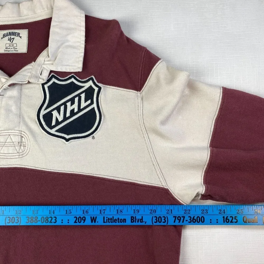 VINTAGE NHL HOCKEY Rugby POLO SHIRT! Long Sleeve Embroidered Maroon Striped Sz M - Picture 11 of 16